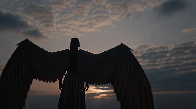 Angel Silhouette with Wings Spread Wide.