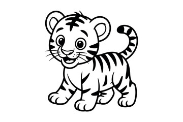 Fototapeta premium A cute cartoon tiger cub with big eyes and a happy expression