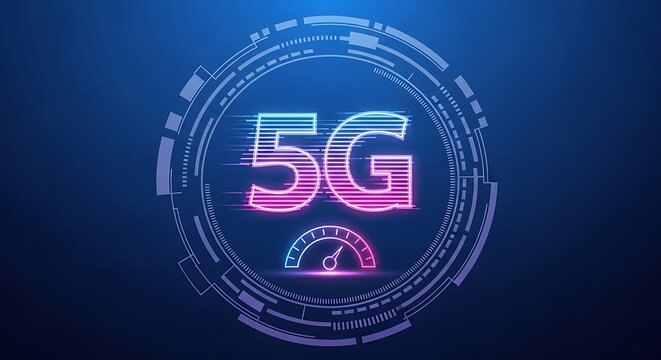 5G Technology Neon Circle Futuristic Design.
