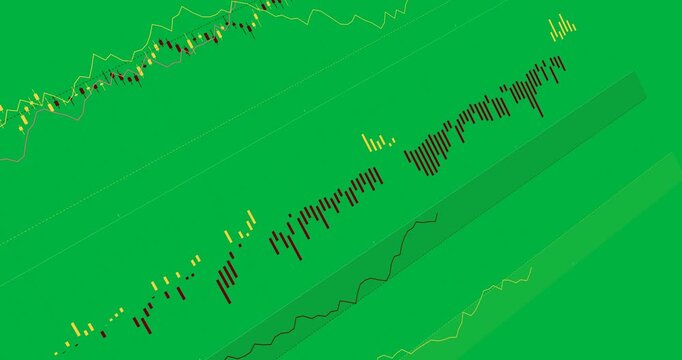 Bands entering frame starting data chart on transparent bg plotting bars and lines to show trends
