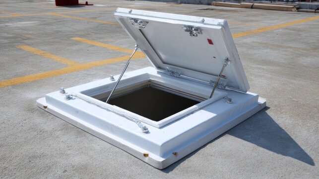 Industrial Closed Hatch Opening for Access in Confined Space on Concrete Surface