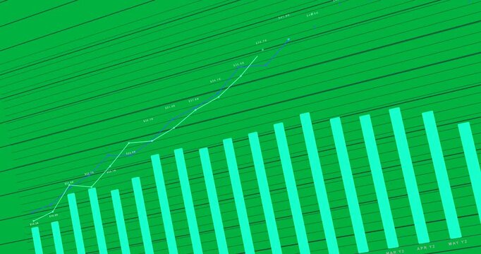 On play, cyan bars rising, dual trend lines peaking then dipping, showing Q4_DATA on transparent bg