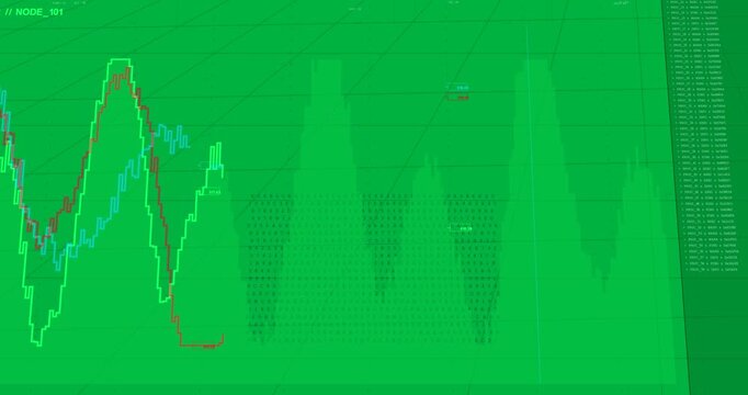 Blue then red traces moving from left across green stepped chart, showing data on transparent bg