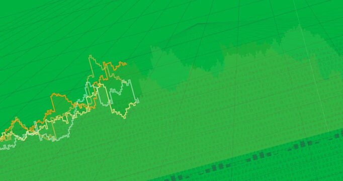 On play, white line tracing orange chart left-right settling upper-right showing trends on clear bg