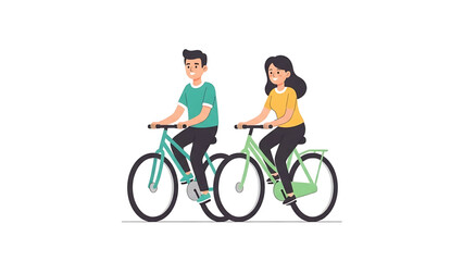 Obraz premium Couple enjoying a healthy lifestyle riding bicycles outdoors on a bright day