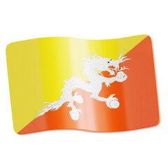 Waving Bhutan Flag Glossy Icon 3D National Emblem of Druk Yul