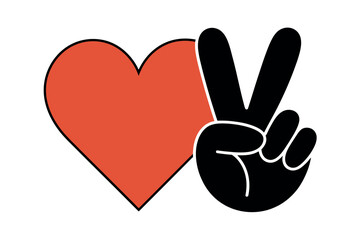 Obraz premium A graphic illustration of a hand making a peace sign next to a heart