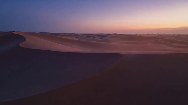 Serene desert landscape at sunset with undulating sand dunes  