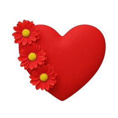 Red heart with flowers isolated on transparent background