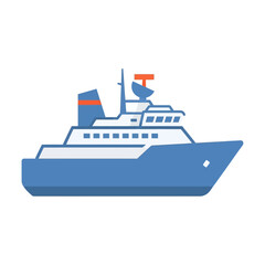 Obraz premium Blue and White Cruise Ship or Ferry Boat Flat Illustration.