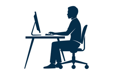 A man sitting at a desk working on a computer in a modern office setting