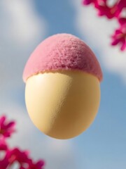 A pink and yellow bath bomb with flowers