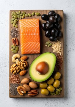 Healthy unsaturated fats omega 3 fish avocado olives nuts seeds