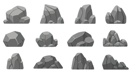 Collection of various gray rocks and stones in different shapes and sizes.