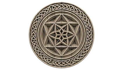 Fototapeta premium Layered wooden sacred geometry art with Celtic knot border