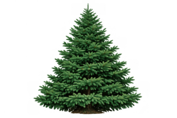 Green spruce tree with evergreen needles portraying nature, winter, and holiday themes on a transparent background