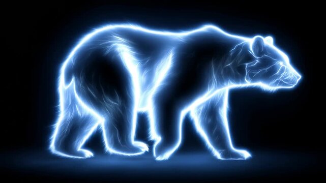 A stylized bear silhouette crafted from glowing blue energy against a stark black background