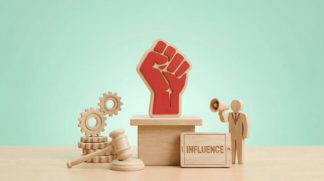 Symbolic influence concept with fist and megaphone