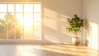 Fototapeta premium morning window light, clean minimal, copy space right, 