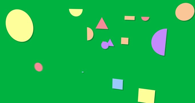 Pastel shapes spawning at edges, drifting into upper-right cluster on transparent black canvas