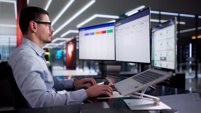 Man Efficiently Managing Leads With CRM Software