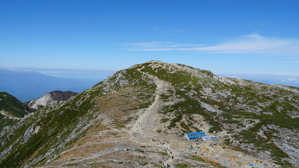 Autumn Hiking Scenery at Mount Kisokomagatake: Vibrant Fall Colors on Kisokomagatake Trail in the Japanese Alps, Japan