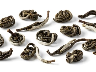 Obraz premium Close-up Arrangement of Green Tea Pearls Isolated on a White Surface