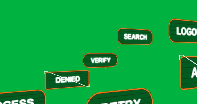 Empty transparent field starting ABORT and UI icons entering, shifting diagonally, showing status