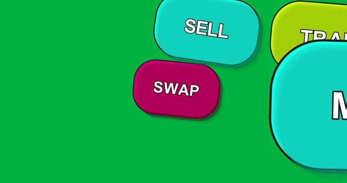 UI pills sliding after SELL appearing, layering, zooming, enlarging SWAP on transparent backdrop