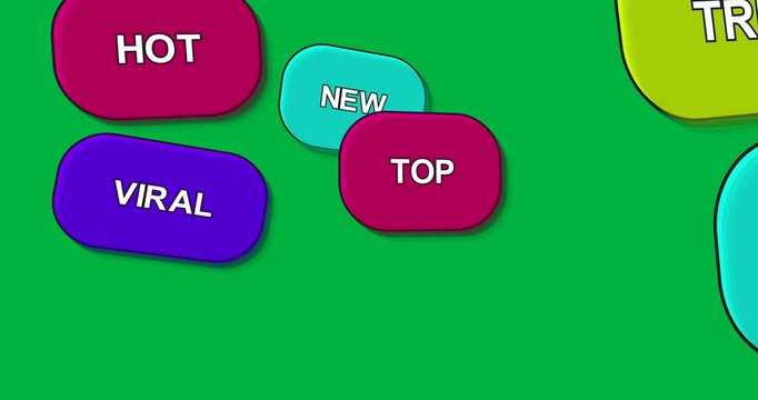 Transparent bg starting HOT showing NEW TOP VIRAL moving settling clustering beside lime-cyan blobs