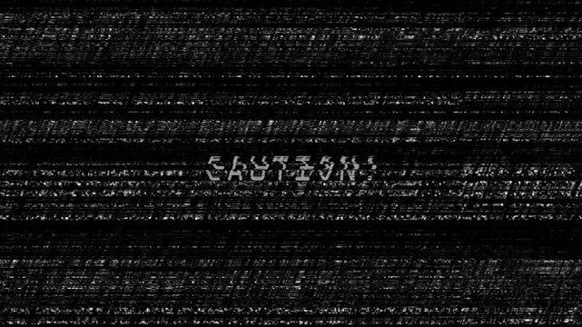 Caution Screen with Analog Static Noise and Retro Glitch Effect