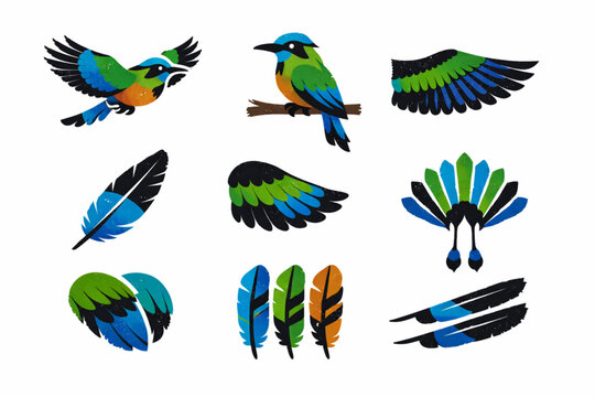 Torogoz bird icons in torn vector texture style