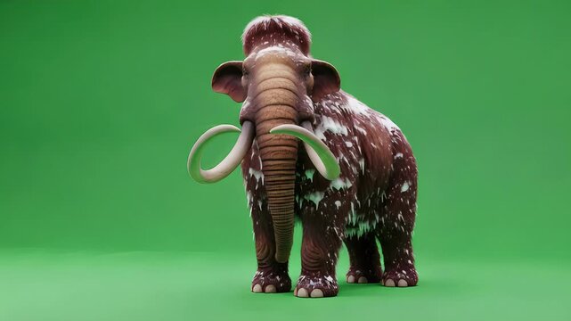 Woolly Mammoth with Snow on Fur Standing Still on Green Screen Background