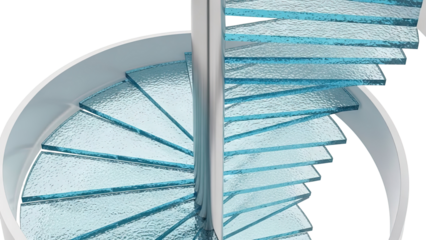 Modern Spiral Staircase with Blue Textured Glass Treads