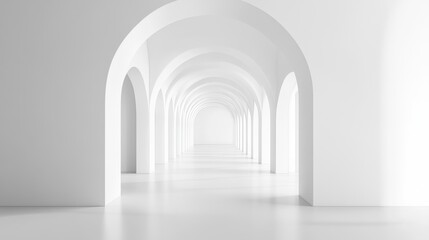 Serene White Architecture with Arched Pathway in Modern Design