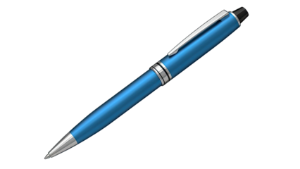 Blue metallic ballpoint pen with silver accents on a white background