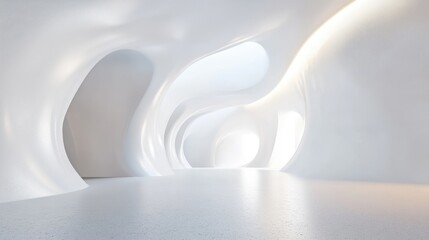 Abstract White Space with Fluid Shapes and Natural Light Flowing