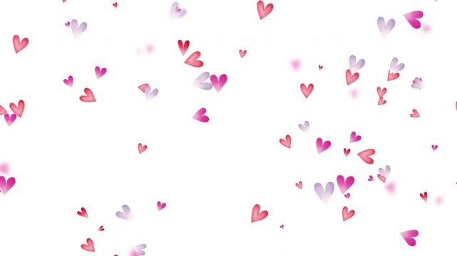 水彩風　かわいいハートが上から舞う[背景白色]Happy Series:Watercolor style cute hearts dancing from above [white background]
