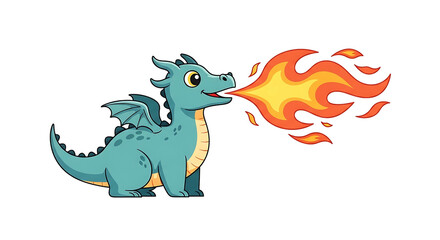 Fototapeta premium Cute Cartoon Dragon with Fire Breath