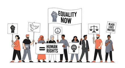 Crowd Holding Signs Demanding Equality And Human Rights