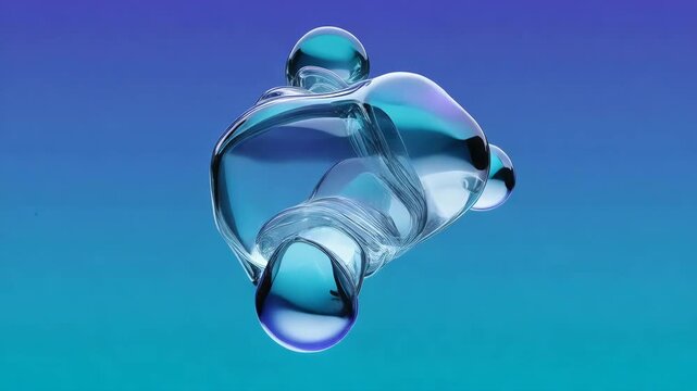 Abstract liquid glass shapes slowly morphing on a clean gradient background (teal to purple)