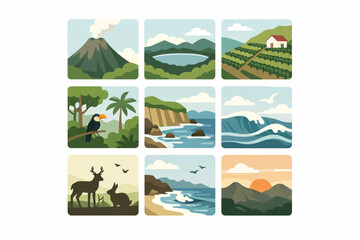 Naklejka premium El Salvador natural landscape icons in modern flat vector style