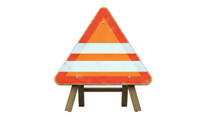 Orange and White Striped Warning Sign on Wooden Stand