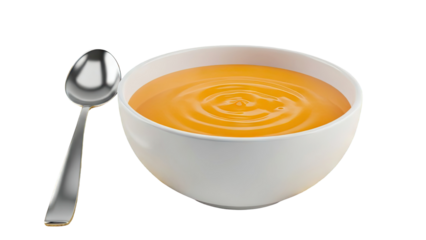 Bowl of orange soup with a spoon
