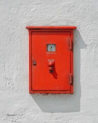 Red Electrical Fuse Box Mounted on Wall with Closed Door for Home Safety Inspection