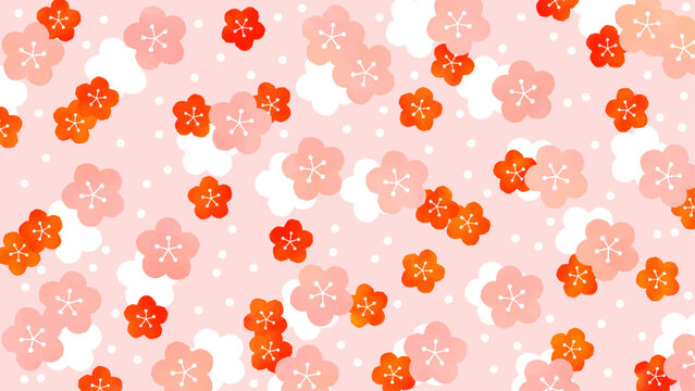 梅の花と水玉のかわいい背景素材