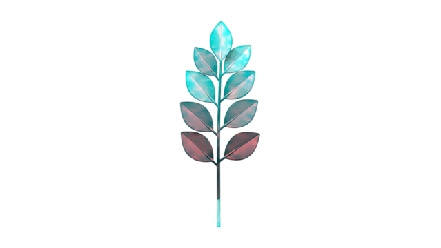 Teal leaf branch on a light grey background - Powered by Adobe
