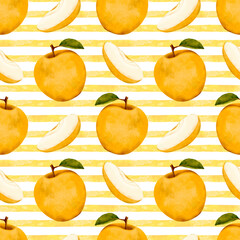 Vivid Watercolor Depiction Of Golden Apple Segments On Warm Seasonal Background With Rustic Charm