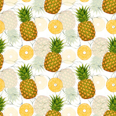 Colorful Pineapple Themed Pattern, Whimsical Pineapple Motifs On White Background Evoke Cheerful Warmth