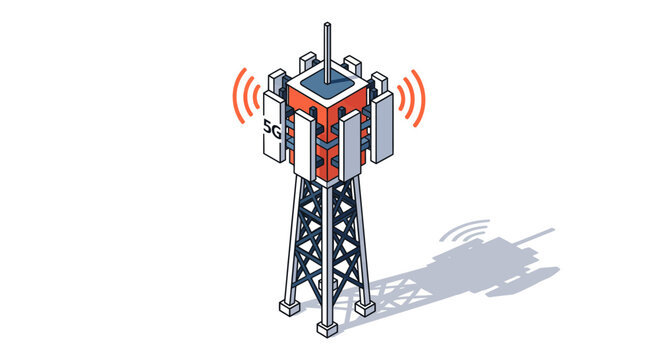 Detailed illustration of a telecommunications tower transmitting signals modern technology.